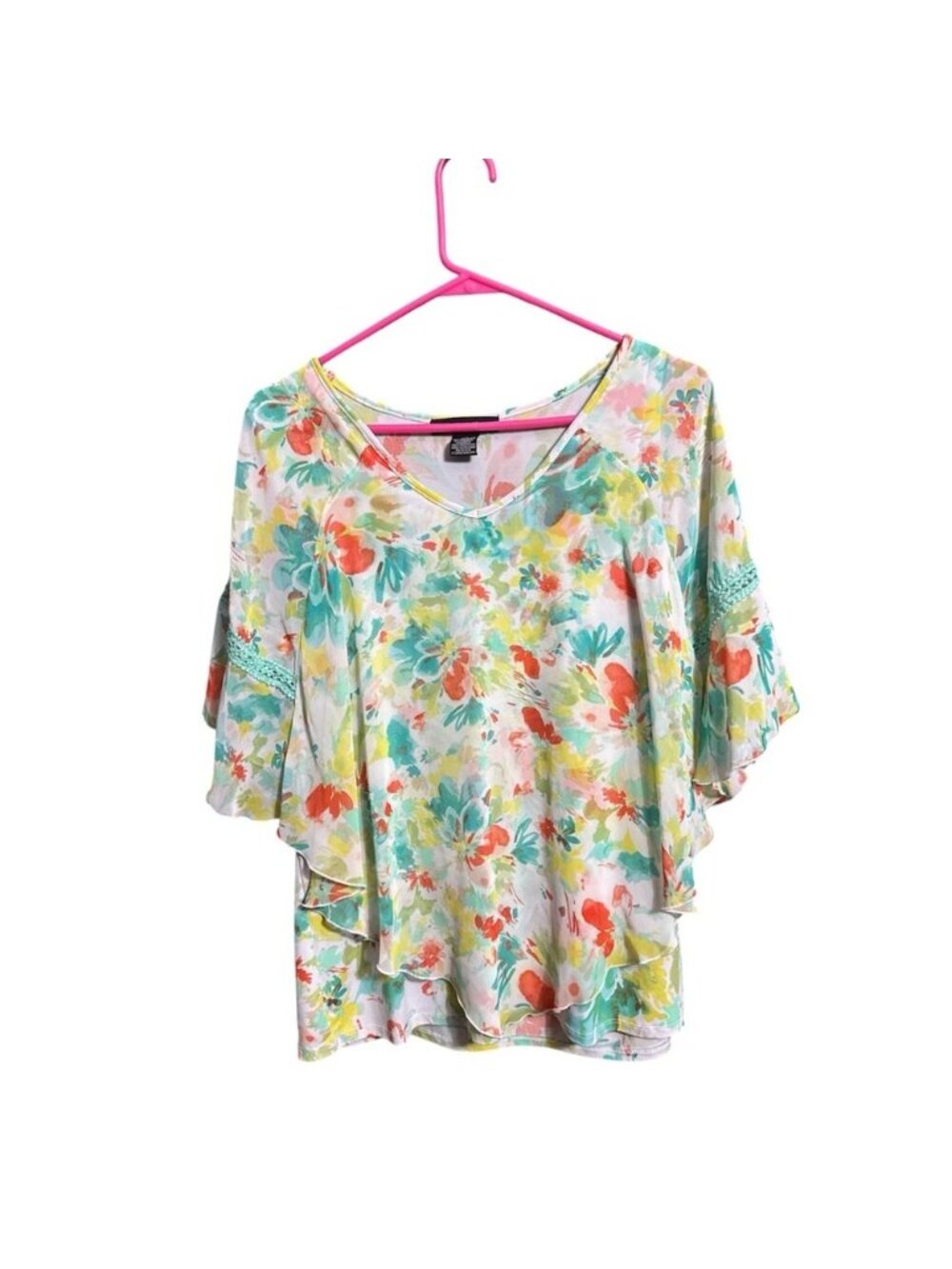 Floral Sheer Overlay Top XL – Crochet Lace Detail